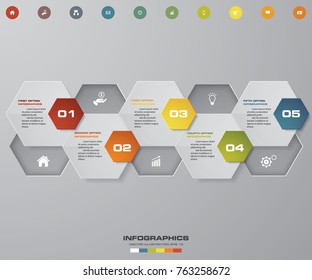 5 steps Timeline infographic element. 5 steps infographic, vector banner can be used for workflow layout, diagram,presentation, number option. EPS10.