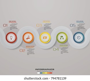 5 steps Timeline infographic element. 5 steps infographic, vector banner can be used for workflow layout, diagram,presentation, education or any number option. EPS10.