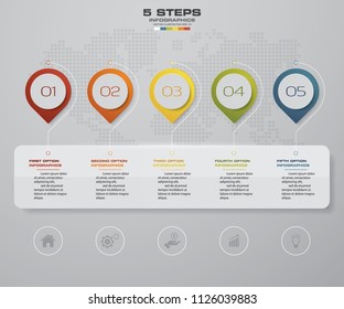 5 steps Timeline infographic element.5 steps infographic, vector banner can be used for workflow layout, diagram,presentation, education or any number option.