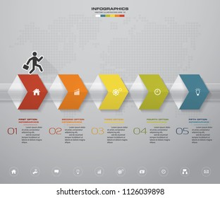 5 steps Timeline infographic element.5 steps infographic, vector banner can be used for workflow layout, diagram,presentation, education or any number option.