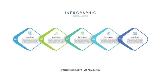 5 Steps timeline Infographic, Five steps are arranged horizontally from left to right, clearly indicating a linear progression or timeline. clean and modern infographic template.