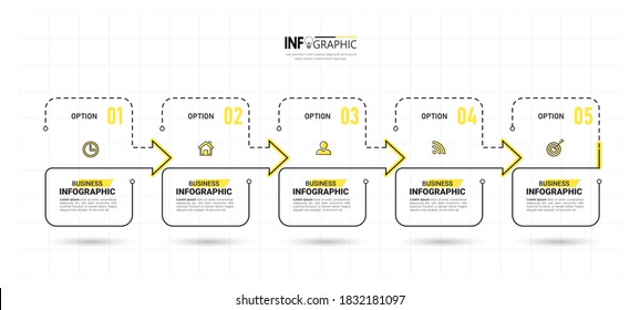 5 pasos Plantilla de diseño Infografía de línea de tiempo. 