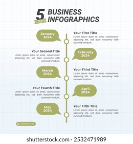 5 Steps Timeline Infographics on a 1:1 ratio layout for Presentation, Booklet, and Social Media Feeds.