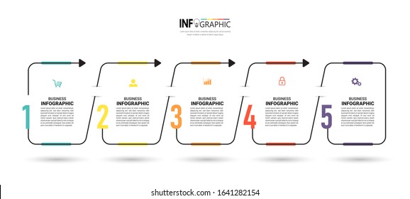 5 Steps Timeline Infographics  with thin line concept design template. 
