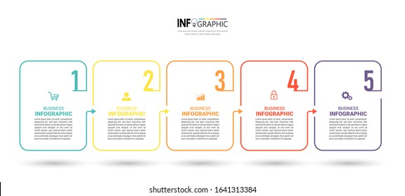 5 Steps Timeline Infographics  with thin line concept design template. 