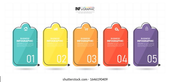5 Schritte Infografiken mit Thin Line Design Vorlage. 