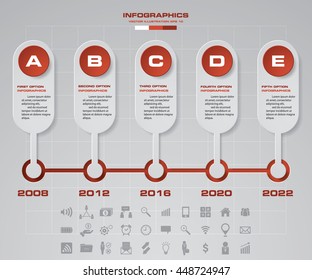 5 steps timeline template and set of business icons. EPS10.