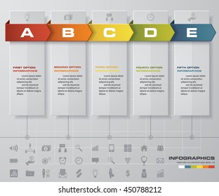5 steps timeline template and set of business icons. EPS10.