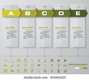 5 steps timeline template and set of business icons. EPS10.