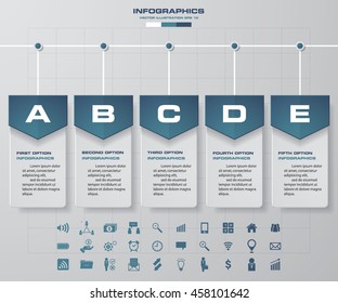 5 steps timeline template and set of business icons. EPS10.