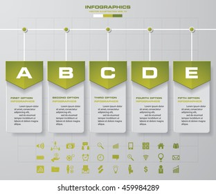 5 steps timeline template and set of business icons. EPS10.