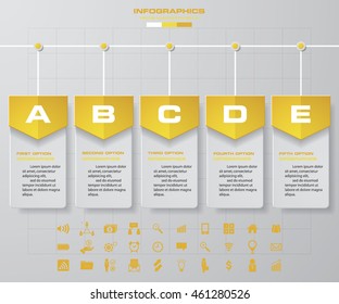 5 steps timeline template and set of business icons. EPS10.
