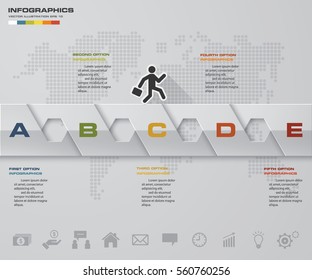 5 steps timeline template and set of business icons. EPS10.