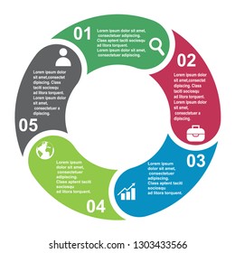 5 steps vector element in five colors with labels, infographic diagram. Business concept of 5 steps or options with empty .