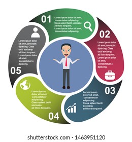 5 steps vector element in five colors with labels, infographic diagram. Business concept of 5 steps or options with businessman
