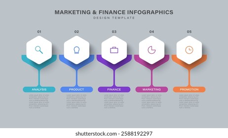 5 steps vector infographic design template with thin icons.