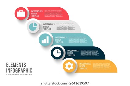 5 Steps Vertical Infographic Template. Business Layout With Icons And Place For Data