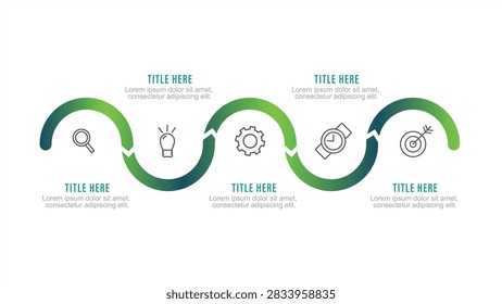 5 steps wavy serpentine process line infographic template