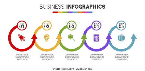 5 steps Workflow Infographics design template and icons. use as process diagram, business data  presentation, timeline layout, milestone, banner, brochure, flow chart