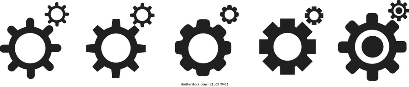 5 style cogwheel clipart vector format.
