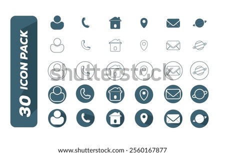 5 Style Contact information Blue colour Icon in Vector Format , all are 30 icons.illustrator EPS format.