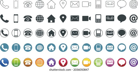 5 Style Contact information Icon in Vector Format , all are 60 icons