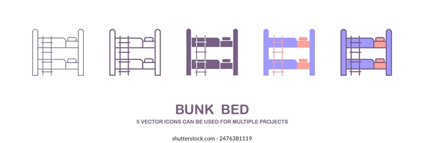 5 styles of Modern bunk bed icon. Outline modern bunk bed vector icon for web design isolated on white background