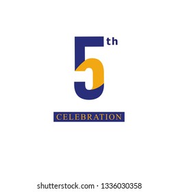 5 th Anniversary Celebration Orange Blue Vector Template Design Illustration