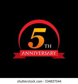 5 Th anniversary ribbon logo with red and orange color