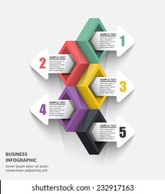 5 three-dimensional color data blocks with arrows, vector element infographics