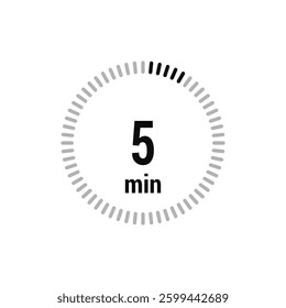 5 timer minutes symbol icon vector black style isolated on white background. Clock, stopwatch, sport icon