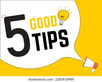 5 Tips badge with light bulb on speech bubble. flat vector on isolated white background. eureka, Good Idea, illustration.