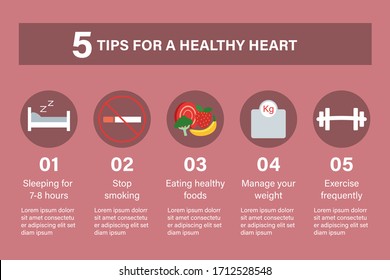 5 Tips for a healthy heart infographic template 