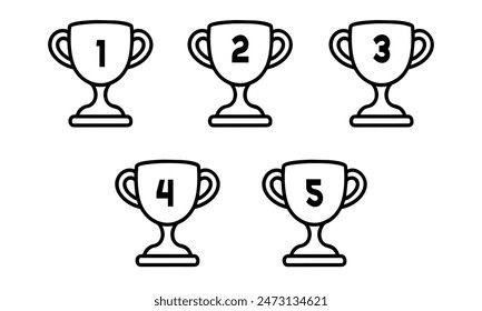 5 trophy cups set with numbers in doodle style