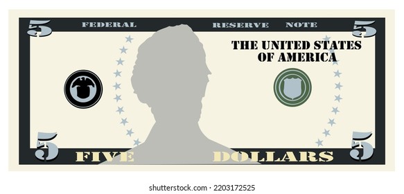 5 US Dollars banknote. American dollar bill cash money isolated on white background. five dollars. 