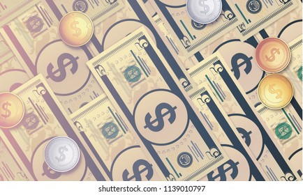 5 US Dollars. Flat style highly detailed background from banknotes.