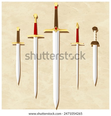 5 variant of western medieval sword assets, made in vector.