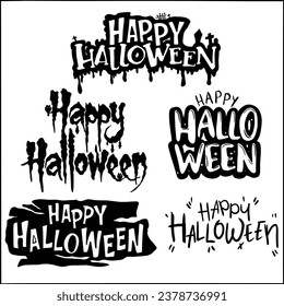 5 vector Happy Halloween letters. Holiday lettering for banner. Happy Halloween poster, greeting card, party invitation. Vector illustration.