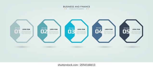 5 Diseño de línea delgada vectorial Infográfica con iconos y opciones o pasos. Infografía para el concepto de negocio. Se puede utilizar para presentaciones banner, diseño de flujo de trabajo, diagrama de procesos, diagrama de flujo, gráfico de información