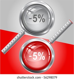 -5%. Vector magnifying glass.