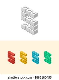 5 vector number with colourful plastic toy brick, isolated isometric 3d childish block font. Perfect for kids labels, birthday and kindergarten posters, school style, children magazines etc.