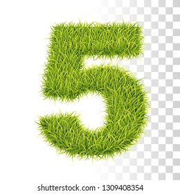 5. Vector Number Five Illustration. Fresh Green Grass Realistic Texture