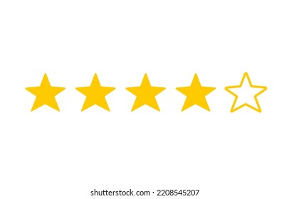 5 vector star icon in yellow color for review opinion  product and service isolated. Gold five stars customer product rating review flat icon for apps and websites.