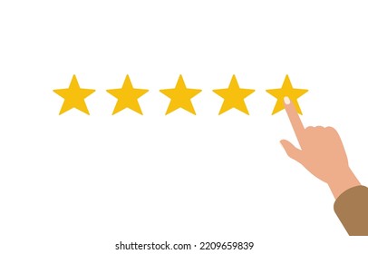 5 vector star icon in yellow color for review opinion  product and service isolated. Gold five stars customer product rating review flat icon for apps and websites.