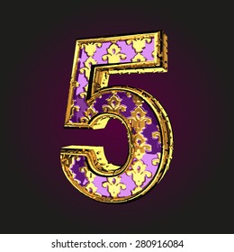 5 vector violet letter with gold