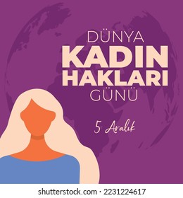 5 Aralık Dünya Kadın Hakları Günü
Vector woman on purple background. translation: women's rights day, 5 december