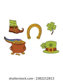 5 Vectors Of Leprechaun Hat Boots Pot Of Gold And Clover For St Patrick's Day