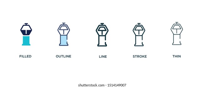 5 version of airport tower icon such as two color filled, colorful outline, simple line, stroke and thin vector illustrations can be use for web and mobile
