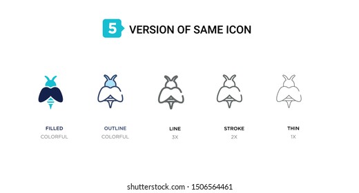 5 version of bees icon such as two color filled, colorful outline, simple line, stroke and thin vector illustrations can be use for web and mobile