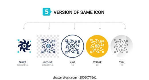 5 version of black hole icon such as two color, blue filled, outline in transparent, line in round, stroke on orange, thin on gray illustrations can be use for web & mobile